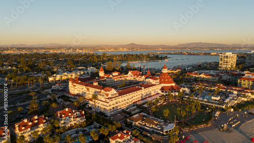 Hotel Del Coronado in San Diego, aerial drone shot 