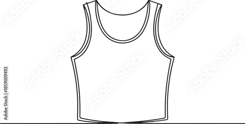 A black and white line drawing of a sleeveless crop top or tank top.