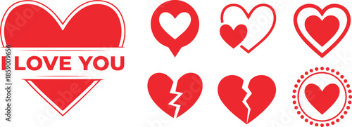 Various red heart designs symbolizing affection relationships and heartbreak