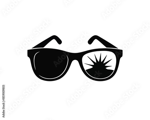 Modern black sunglasses vector art featuring a striking sunburst lens, symbolizing clear vision, sunny days, and a stylish outlook for summer fashion