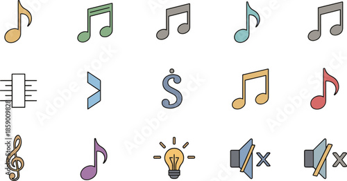 Musical Notes, Audio Sound Waves and Multimedia Player Vector Icon Set