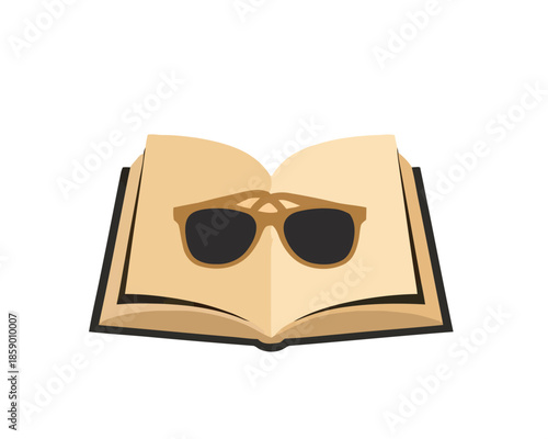 An elegant graphic design of an open book with trendy sunglasses, representing the cool pursuit of knowledge, smart reading, and a relaxed yet intellectual lifestyle