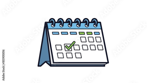 A desk calendar with a checkmark on one of the days, indicating a scheduled event or appointment.