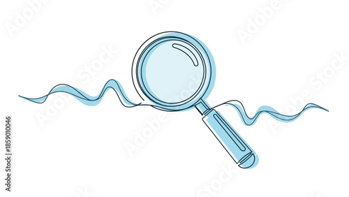 A minimalist illustration of a magnifying glass examining a wavy blue line, symbolizing analysis and discovery.