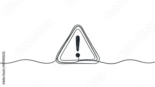 A minimalist, continuous line drawing of a warning sign with an exclamation mark inside a triangle.