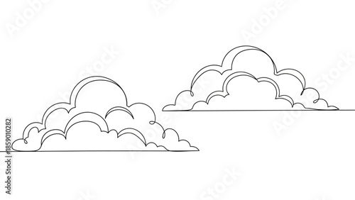 A minimalist, single-line drawing of two fluffy cumulus clouds against a white background.