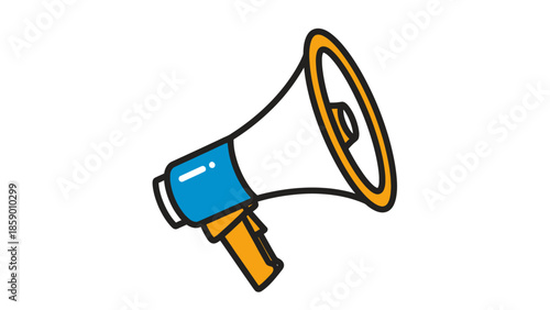 A simple, stylized illustration of a blue and orange megaphone against a white background.