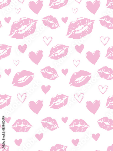 Sweet pink lips and hearts romantic pattern design