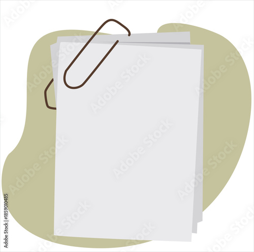 paper and clips. paperclip with blank white notepaper. 
