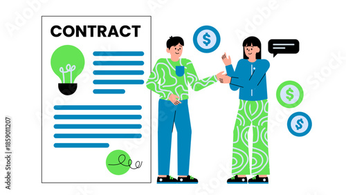 Flat vector illustration of a corporate power purchase agreement signing for renewable energy procurement
