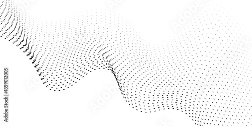 Premium dots particles wave pattern 3D curve halftone black gradient curve shape isolated on white background. Art
