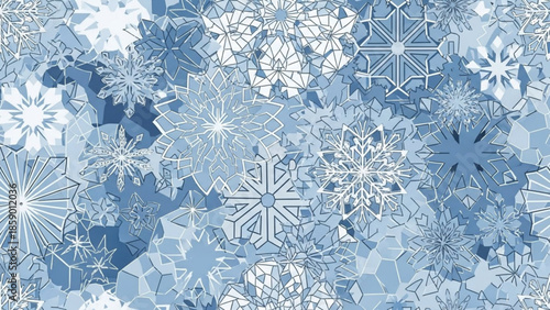 Snowflakes falling gently in a serene winter landscape viewed from above