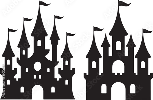 Majestic Medieval Castle Silhouettes – Epic Fortress & Fairytale Citadel Vector Collection for Historical and Fantasy Designs
