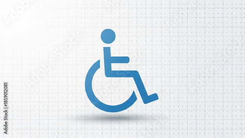 A blue icon of a person in a wheelchair on a white background