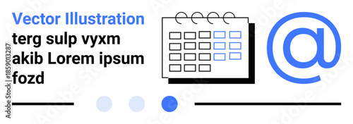 Calendar with marked date, email symbol, and minimal text emphasizing planning, dates, communication, and events. Ideal for scheduling, planning, organization office tools email services event