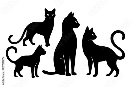 cat set silhouette vector, cat black symbol
