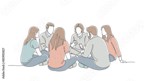 A group of diverse people sitting in a circle, engaged in conversation and discussion.