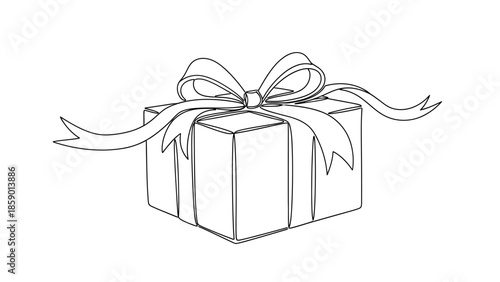 A simple line drawing of a gift box with a ribbon and bow.
