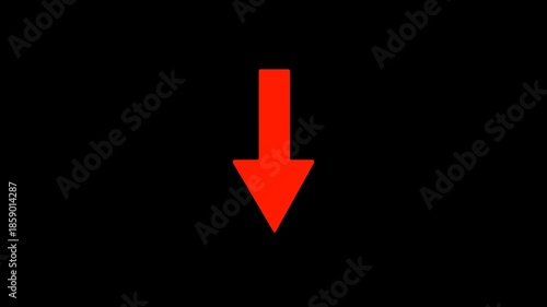 Red downward arrow animation on transparent background. Clear direction and attention indicator in 4K resolution, perfect for tutorials, presentations, call to action, and motion graphics.
