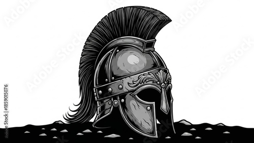 Ancient greek spartan warrior helmet with plume and face guard