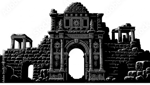 Ancient stone archway with intricate carvings