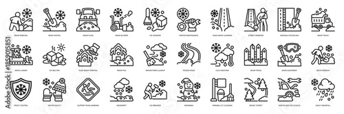 Snow Removal line style. Containing Cleaning, Winter, road clearing, Winter Service, Snowman