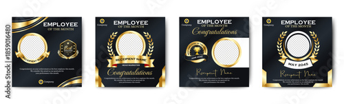 Black Professional Employee Of The Month square banner template. Employee appreciation banner template design. Corporate social media banner, flyer, card. vector