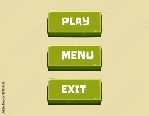 Game menu buttons interface. play, menu, exit game button UI design. vector