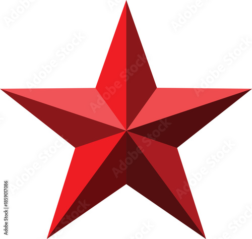Red five pointed star with geometric facets and gradient shading