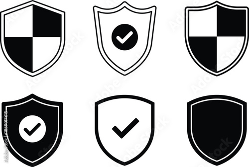 Six black and white shield with checkmarks and quartered security protection