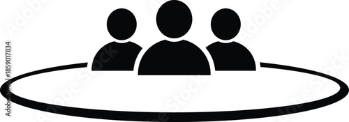 Three black person clustered together within a black oval ring group people three figures teamwork