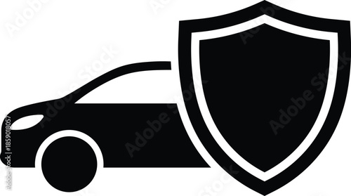 Black car silhouette protected by a white outlined shield automobile protection