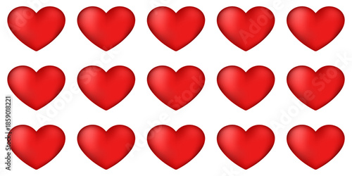 Valentines day love symbol, 3d hearts rotation. Realistic romantic emoji, red heart icon front and spin angle view. Wedding decor vector set. Object spin animation for gaming isolated on white