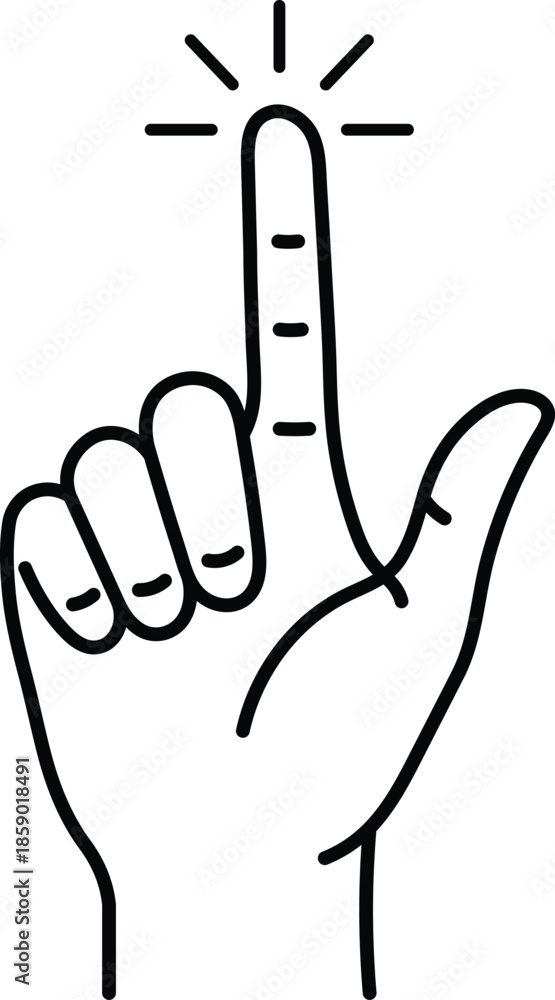 Obraz premium Black outline of a hand with index finger pointing upwards and radiating lines