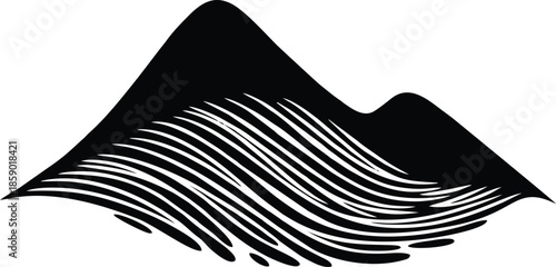Graphic Mountain Silhouette with Wavy Texture Design