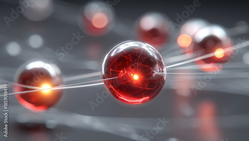 Red glowing spheres connected by thin white lines in a futuristic 3D rendering.