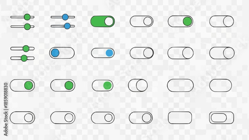 Collection of Toggle Switch Icons and UI Elements.