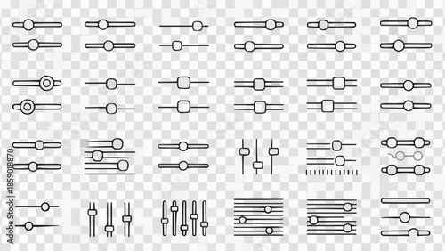 Set of Hand Drawn Audio Mixer Sliders and Knobs Icons.