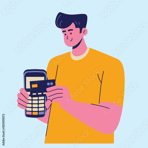 man contactless payment process illustration