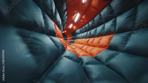 Moving Through an Inflatable Orange and Blue Tunnel Structure