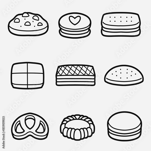 set of biscuit with outline style good for icon, symbol, element design, coloring book, etc