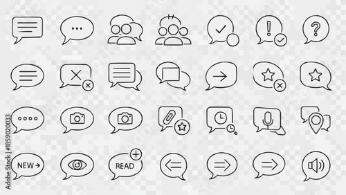 Collection of Hand Drawn Speech Bubble Icons for Communication and Social Media.