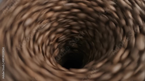 Coffee Beans Swirl in Tunnel to Reveal Vortex Effect Loop