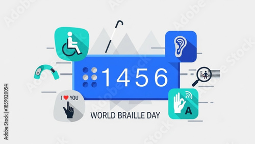 Celebrating World Braille Day with accessibility symbols and icons