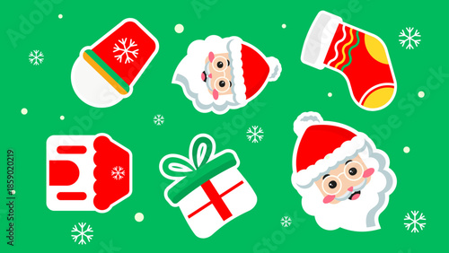 Santas presents including mittens and a stocking for christmas