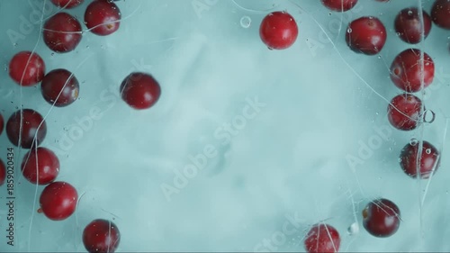 Cranberries Slowly Float Across Watery Space in Cold Light