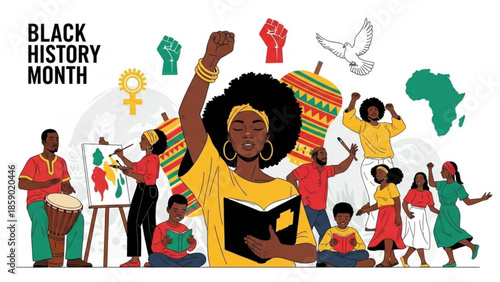 Vibrant Celebration of Black History Month with Diverse Community and Cultural Icons