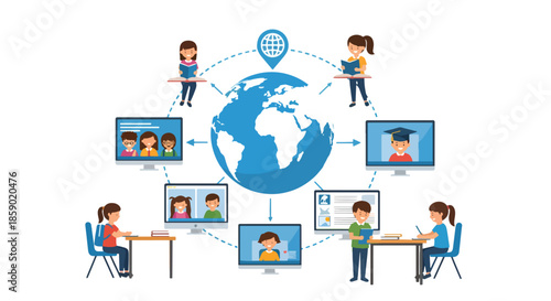 Students connected online globally.