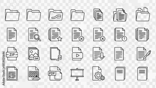 Collection of Hand Drawn Document and Folder Icons for Digital Use.