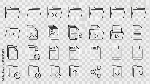 Hand Drawn Icons Representing Various File Types and Folders.